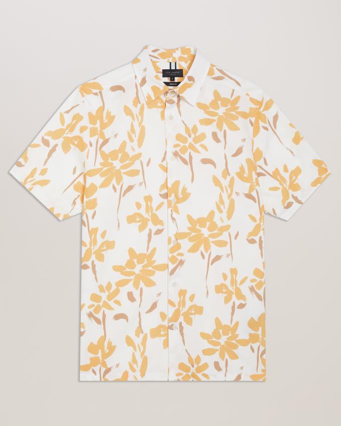 Chemises Ted Baker Short Sleeve Floral Print Jaune Homme | BSS-44354001